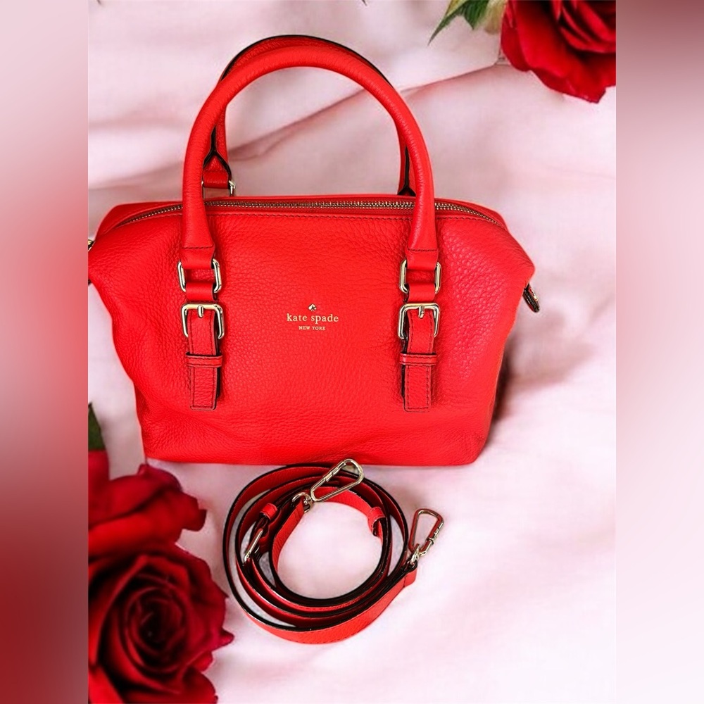 Kate Spade Bright Coral/Hot Pink Pebbled Leather Satchel w/Gold Hardware (EUC)